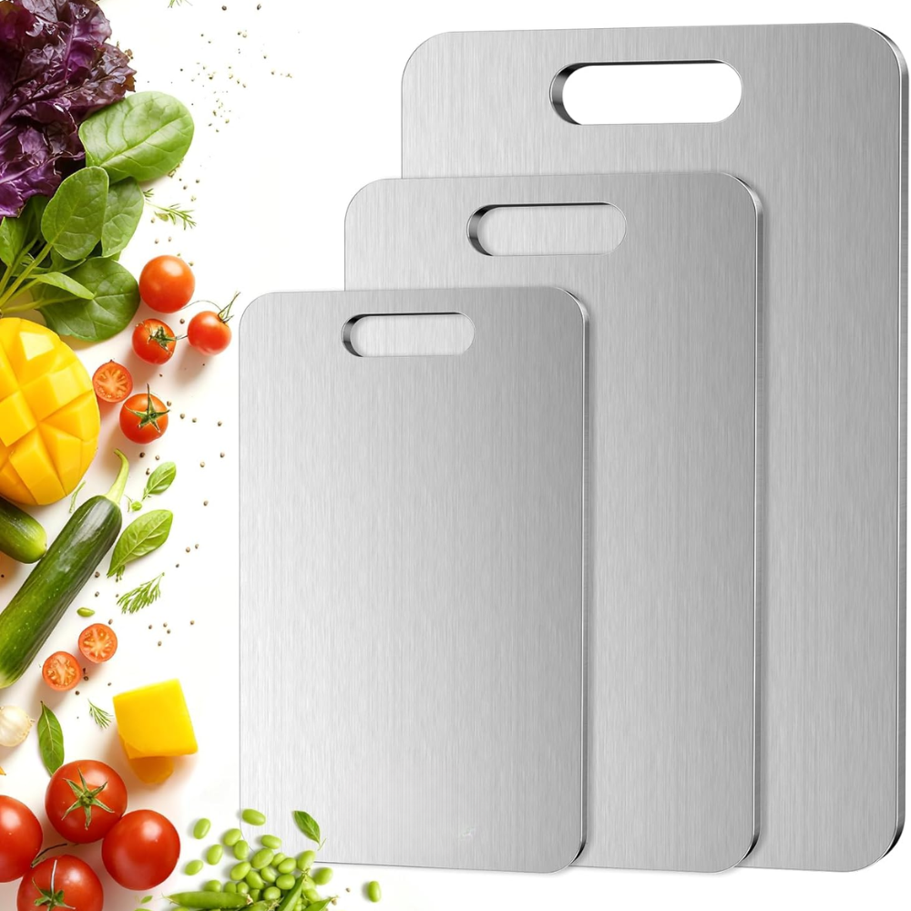 Avolo Planche à découper en inox — 100 % acier inoxydable, sans substances nocives, compatible lave-vaisselle